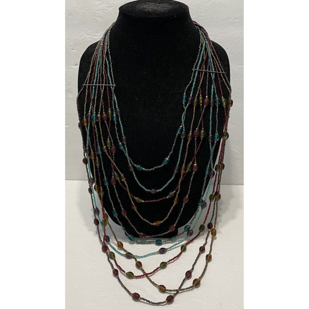 NWT Studio Works Boho Multistrand Seed Bead Beaded Statement Necklace